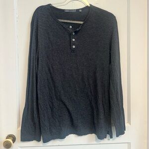 Vince Men's 100% Pima Cotton Long Sleeve  Gray Stripe Henley Shirt Size L